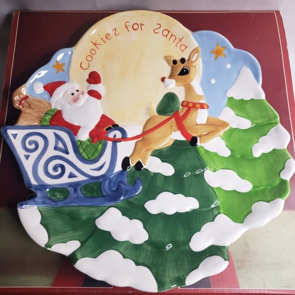 LENOX Rudolph The Red Nosed Reindeer Embossed Cookies For Santa Plate - Picture 1 of 6
